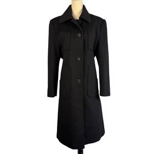 Angelica Cashmere Wool Blend Long Belted Coat Black Womens 14 Quiet Luxury